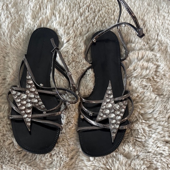 Zara Black Sandals with Silver Accents - Picture 1 of 4
